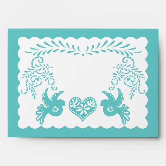 Papel Picado Aqua Green Fiesta Wedding A7  Envelope (Front)
