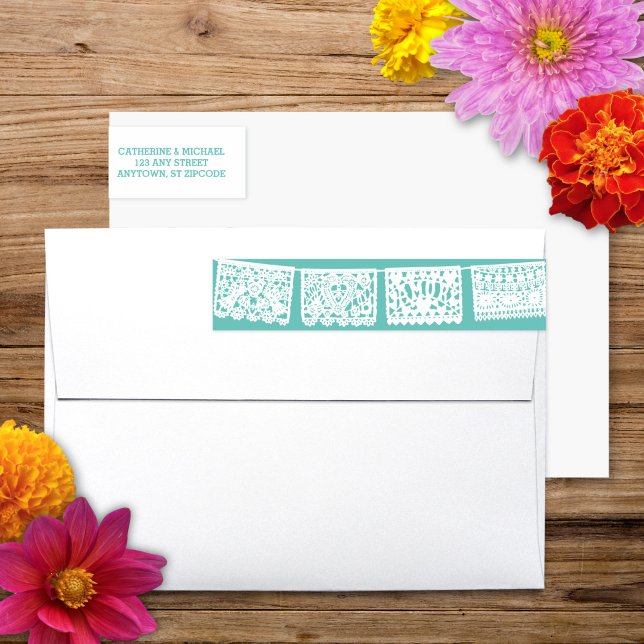 Papel Picado Aqua | Return Address Wrap Label (Creator Uploaded)