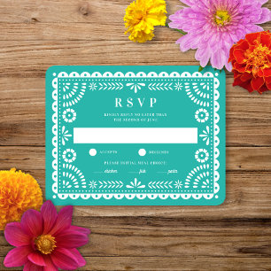 Papel Picado Aqua   Wedding Reply RSVP Card