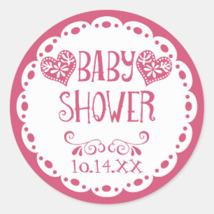 Papel Picado Baby Shower Hot Pink Fiesta Envelope Classic Round Sticker