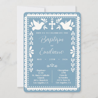 Papel Picado Baptism Invite Blue Mexican Fiesta