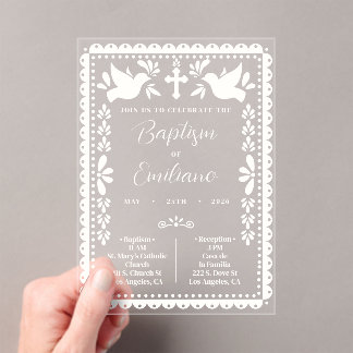 Papel Picado Baptism Invite Mexican Fiesta Acrylic Invitations