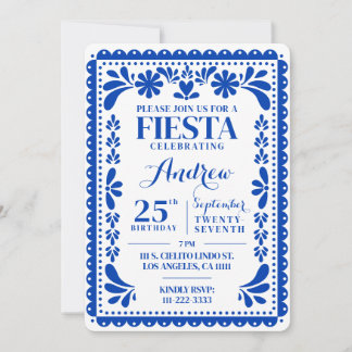 Papel Picado Birthday Invitation Blue Fiesta