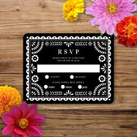 Papel Picado Black | Wedding Reply RSVP Card