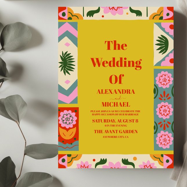 Papel Picado Bloom Flowers Mexican Style Wedding Invitation (Creator Uploaded)