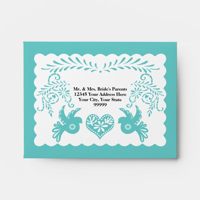 Papel Picado Blue Fiesta Wedding A2 RSVP Card Envelope (Front)