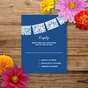 Papel Picado Blue Wedding Reply RSVP Card