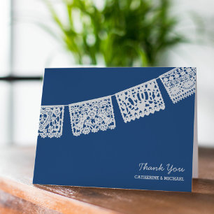 Papel Picado Blue Wedding Thank You Card
