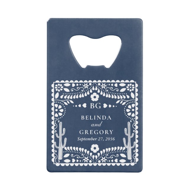 Papel Picado Boda Mexican Rustic Blue Wedding (Front)