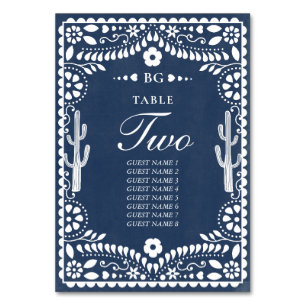 Papel Picado Boda Mexican Rustic Blue Wedding Table Number
