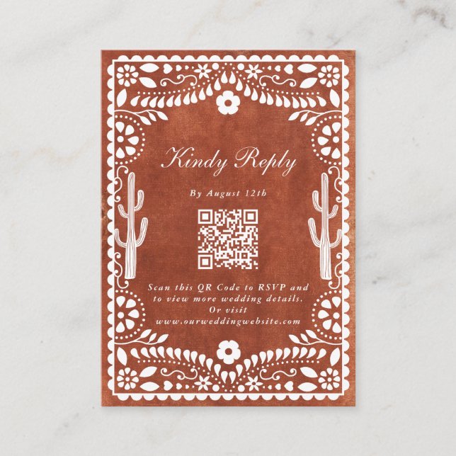 Papel Picado Boda Mexican Terracotta Brown Wedding Enclosure Card (Front)