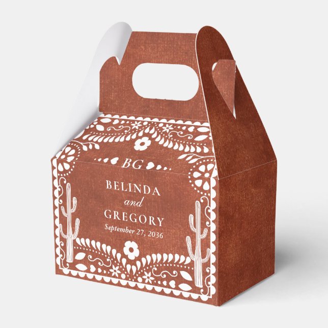 Papel Picado Boda Mexican Terracotta Brown Wedding Favour Box (Front Side)
