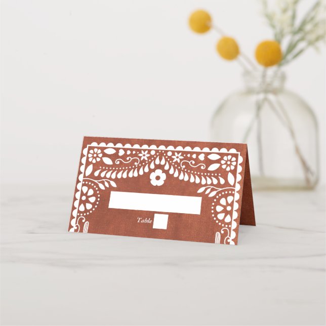Papel Picado Boda Mexican Terracotta Brown Wedding Place Card (Front)