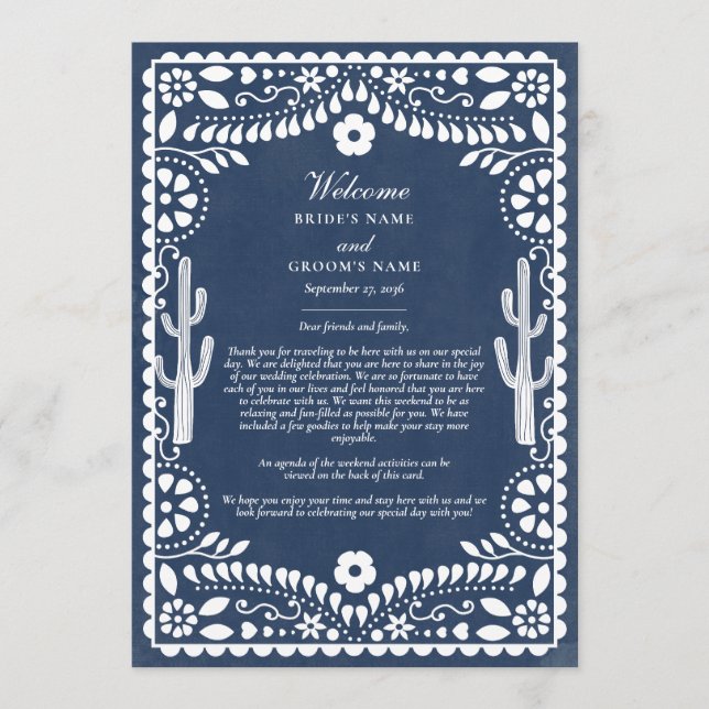 Papel Picado Boda Mexican Wedding Itinerary Programme (Front)