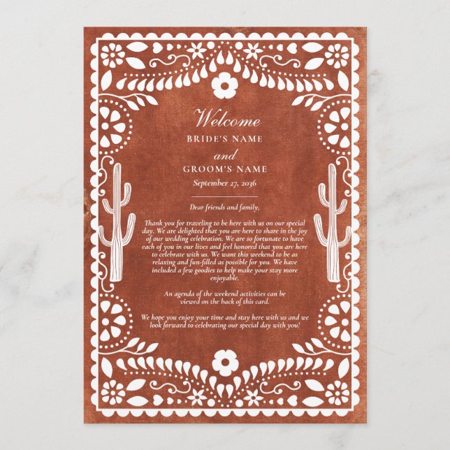 Papel Picado Boda Mexican Wedding Itinerary Programme (Front)
