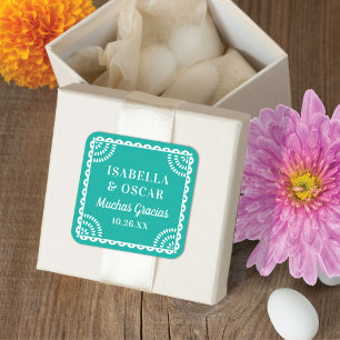 Papel Picado Bright Aqua Wedding Favour Sticker