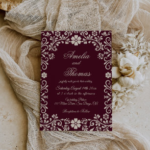 Papel Picado Burgundy Red Mexican Wedding  Invitation