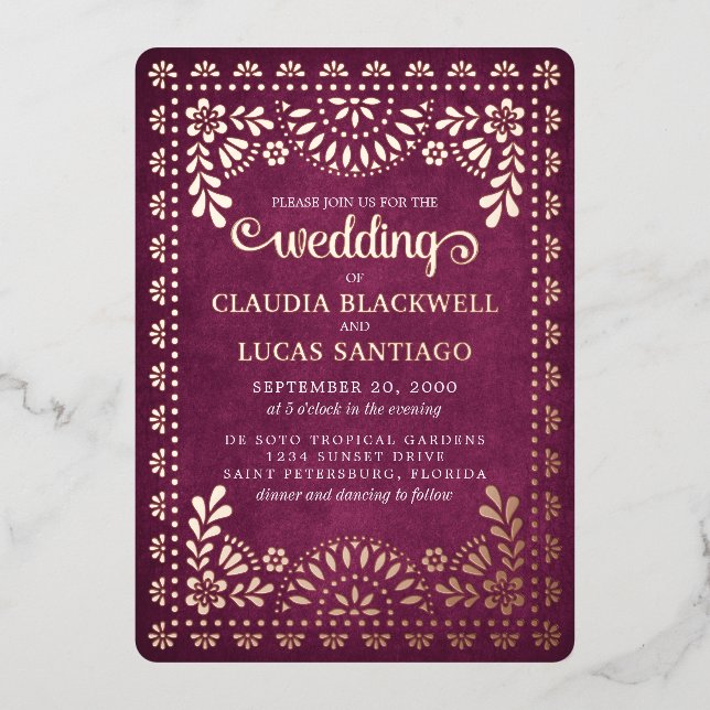 Papel Picado Burgundy Wedding (Front)