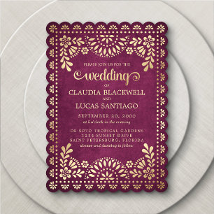 Papel Picado Burgundy Wedding Invitation