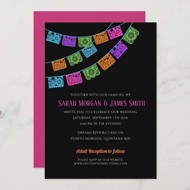 Papel Picado Destination Wedding Fiesta Invitation (Front/Back)