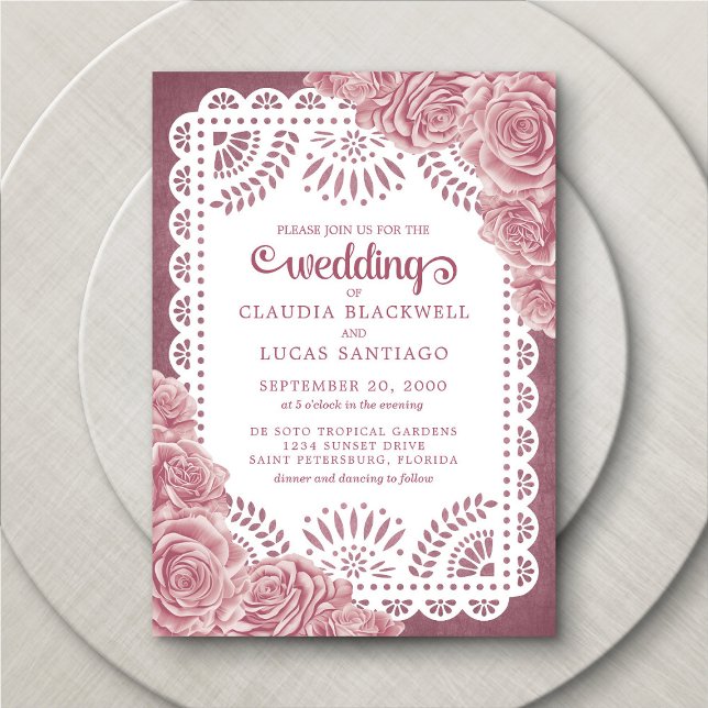 Papel Picado Dusty Roses Wedding Invitation (Creator Uploaded)