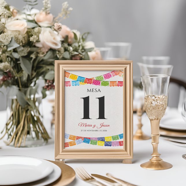 Papel Picado Elegant Colorful Boda Spanish Wedding Table Number (Papel Picado Elegant Colorful Boda Spanish Wedding Table Number)