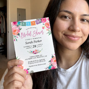 Papel Picado Flowers Mexican Style Bridal Shower Invitation