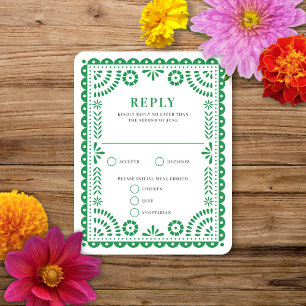 Papel Picado Green   Wedding Reply RSVP Card