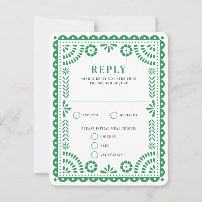 Papel Picado Green | Wedding Reply RSVP Card (Front)