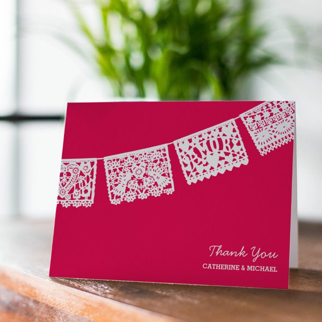 Papel Picado Hot Pink | Wedding Thank You Card (Creator Uploaded)