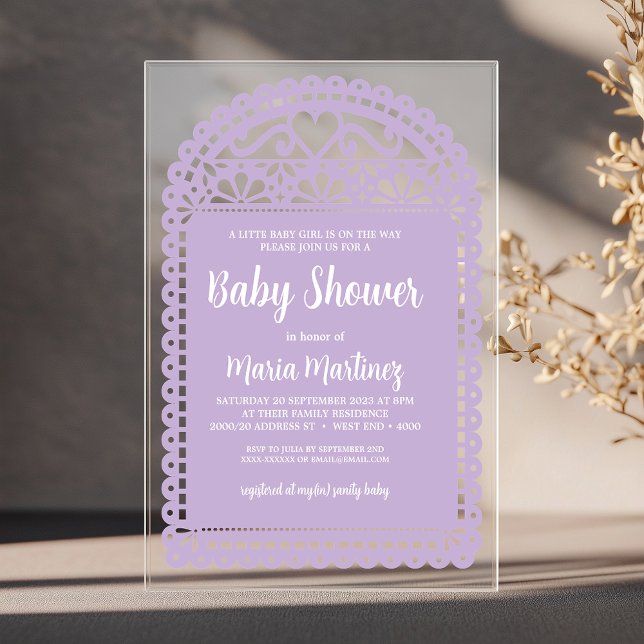 Papel Picado Inspired Pink Baby Shower Acrylic Invitations (Simple and elegant baby shower invitation, inspired by the intricate and colorful papel picado flags)