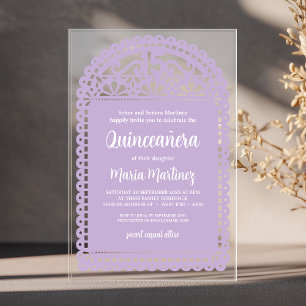 Papel Picado Inspired Pink Quinceanera Birthday Acrylic Invitations