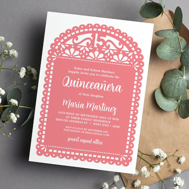 Papel Picado Inspired Pink Quinceanera Birthday Invitation (Creator Uploaded)