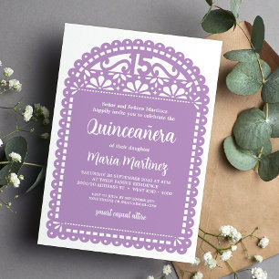 Papel Picado Inspired Purple Quinceanera Birthday Invitation