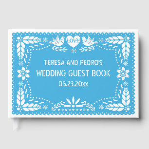 Papel picado love birds blue wedding guest book