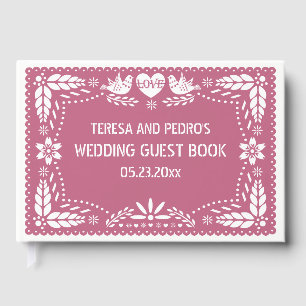 Papel picado love birds dusty rose pink wedding guest book