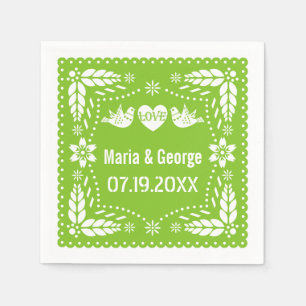 Papel picado love birds lime green wedding fiesta napkin