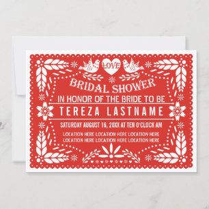 Papel picado love birds red wedding bridal shower invitation