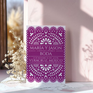 Papel Picado Magenta Folk Art Boda Spanish Wedding Invitation