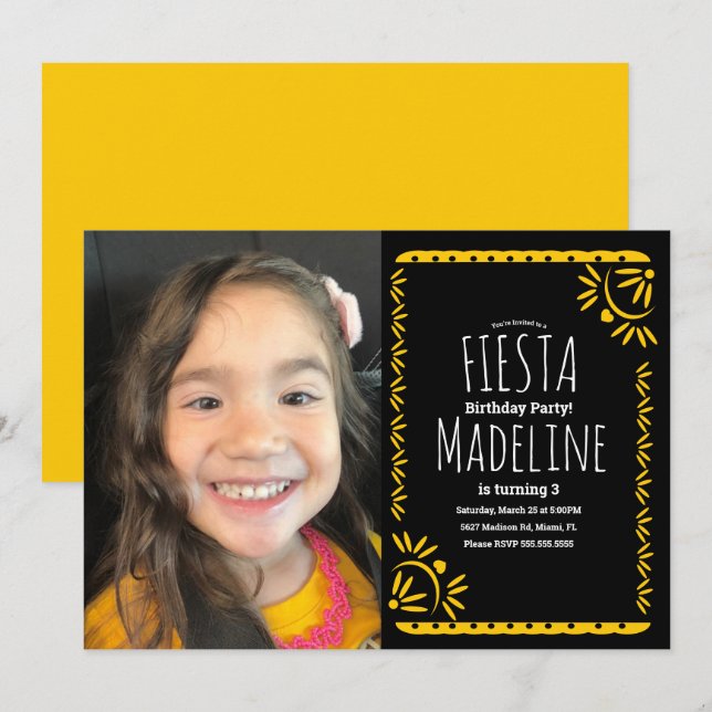 Papel Picado Mexican Birthday Fiesta Floral Photo  Invitation (Front/Back)