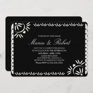 Papel Picado Mexican Botanical Wedding Black Invitation