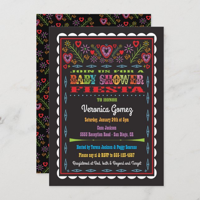 Papel Picado Mexican Fiesta Baby Shower Invitation (Front/Back)