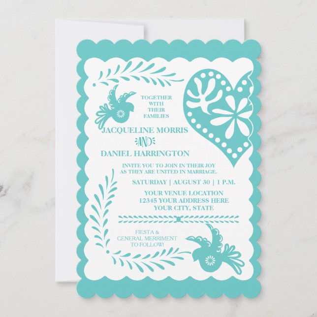 Papel Picado Mexican Fiesta Wedding Banner Theme Invitation (Front)