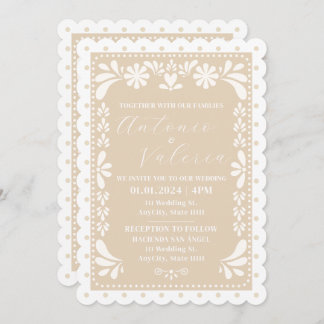 Papel Picado Mexican Neutral Wedding Invitation
