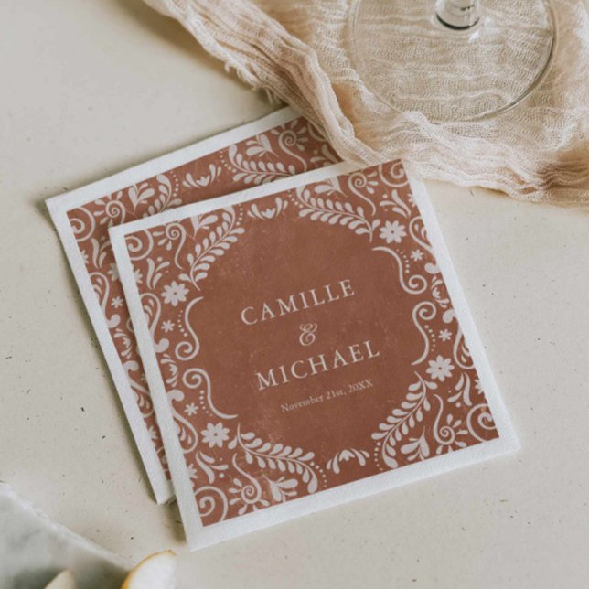 Papel Picado Mexican Wedding Paper Napkin (Mexican Terracotta Papel Picado Wedding Napkins)