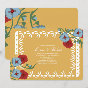 Papel Picado Mexico Botanical Floral Fiesta Yellow Invitation