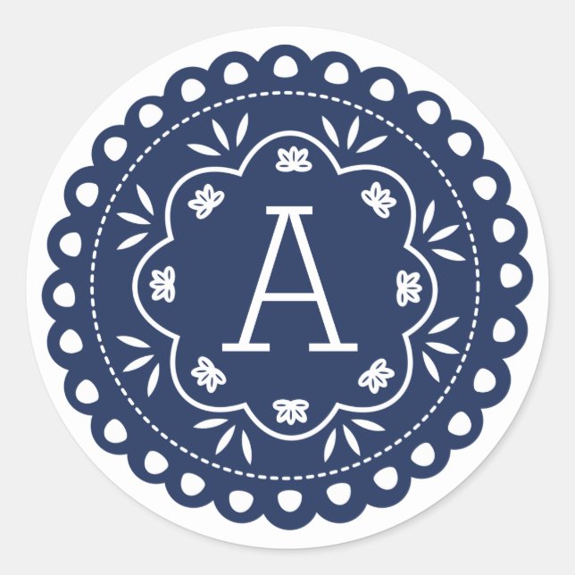 Papel Picado Monogram Stickers - Navy (Front)