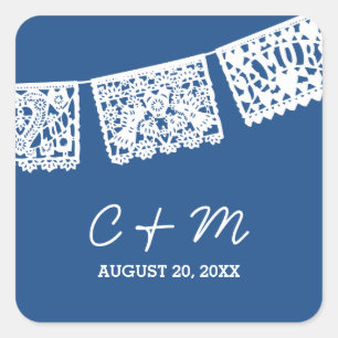 Papel Picado Navy Blue Wedding Favour Sticker