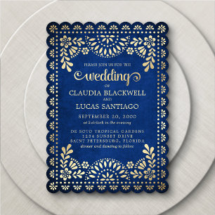 Papel Picado Navy Wedding Invitation
