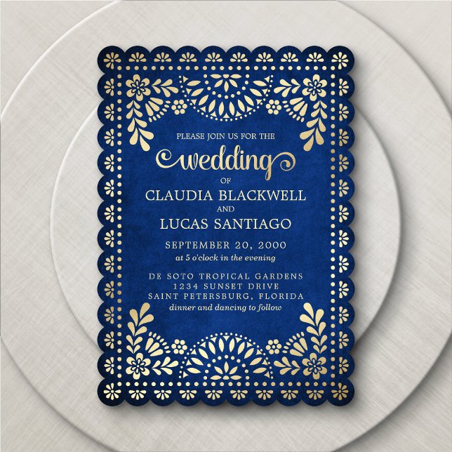 Papel Picado Navy Wedding Invitation (Creator Uploaded)